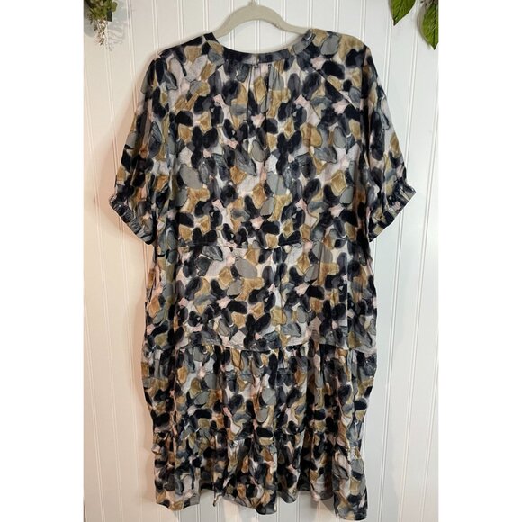 LOGO By Lori Goldstein Multi-Color Abstract Print Tiered Rayon Dress Womens M - Picture 3 of 13